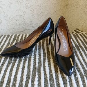 Calvin Klein Black Patent Pointed-Toe Pumps